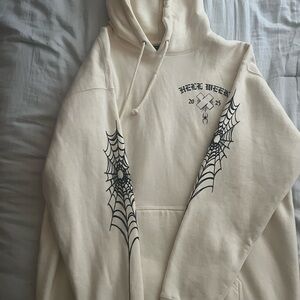Cream Sam & Colby “Hell Week 2025” Hoodie with Spider Web Design